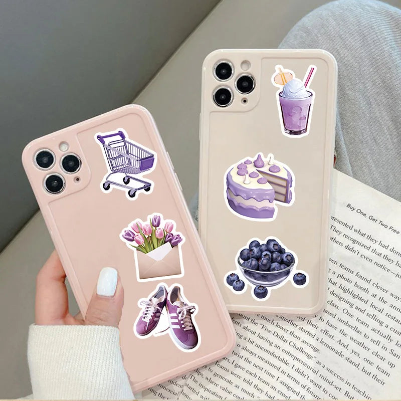 10/30/56PCS Cartoon Purple PVC Sticker Aesthetic Children's Korean Decoration Scrapbooking Stationery School Supplies for Kids (Online Order Only)