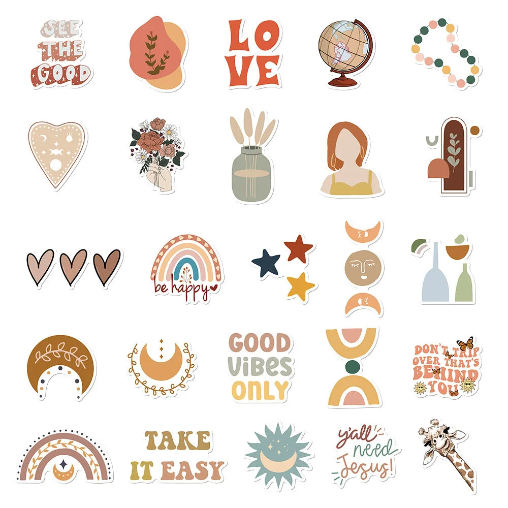 10/30/50PCS Bohemian Art Graffiti Stickers Decoration DIY Toy PVC Notebook Album Phone Laptop Car Kids Sticker Cute Decals Gift (ONLINE ORDER ONLY)