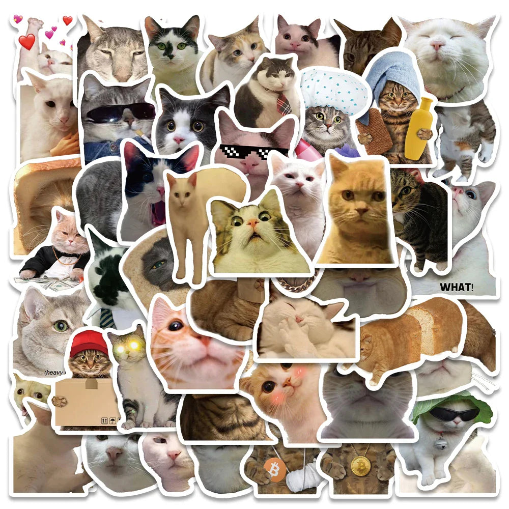 50pcs Cute Funny Cats Animal Stickers For Luggage Laptop Guitar Phone Vinyl Waterproof Graffiti Skateboard Car Decals (ONLINE ORDER ONLY)