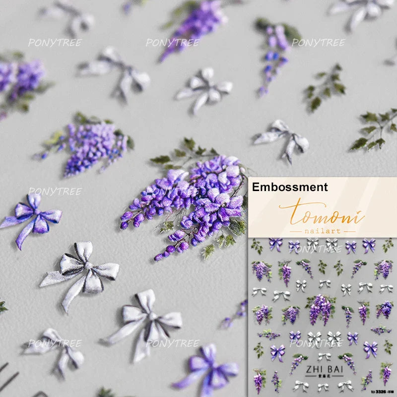 Wild Flower Oil Painting Small Variegated Daisy Peach Blossom Lavender Spring Petal Adhesive Nail Art Stickers Manicure Decals (Online Order Only)