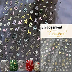 Dressy Embossment Colorful Gradient Snowflakes Laser Silver Christmas Tree Winter Bowknot Santa Nail Art Stickers Manicure Decal (Online Order Only)