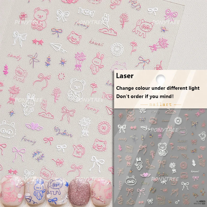 Flower Star Sun Grid Line Interesting Graffiti Tulip Cherry Apple Fruit Dot Painting Adhesive Nail Art Stickers Manicure Decals (ONLINE ORDER ONLY)
