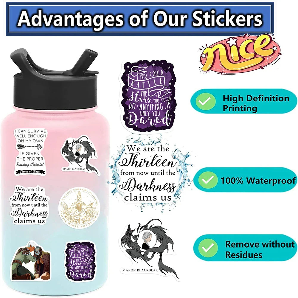 10/30/50PCS Cool Novel Throne of Glass Stickers Cartoon Anime Decals Laptop Skateboard Motorcycle Luggage Car Waterproof Sticker (ONLINE ORDER ONLY)