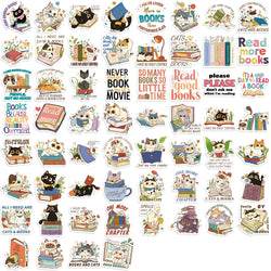 60Pcs Cat and Book with Motivational Phrase Sticker Pack DIY Scrapbook Decorative Stickers For Water Bottle Car Cup Computer (Online Order Only)