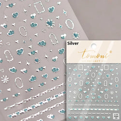 French Style Colorful Square Grid Rhombus Stripe Bowknot Line 3D Self Adhesive Nail Art Stickers Shiny Rhinestone Manicure Decal (Online Order Only)