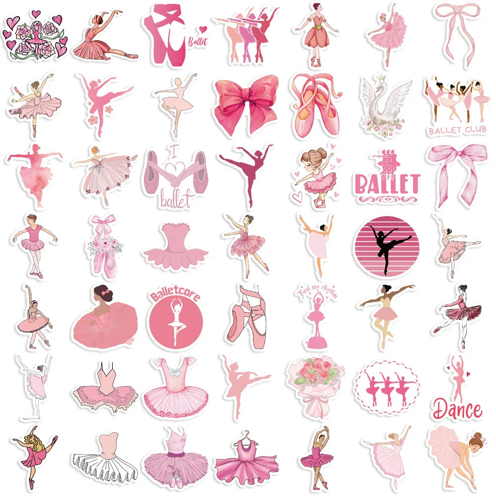 50pcs Cute Pink Ballet Dance Girls Stickers DIY Decoration For Laptop Notebook Suitcase Laptop Phone Sticker Toy Art Decals ﻿ (ONLINE ORDER ONLY)
