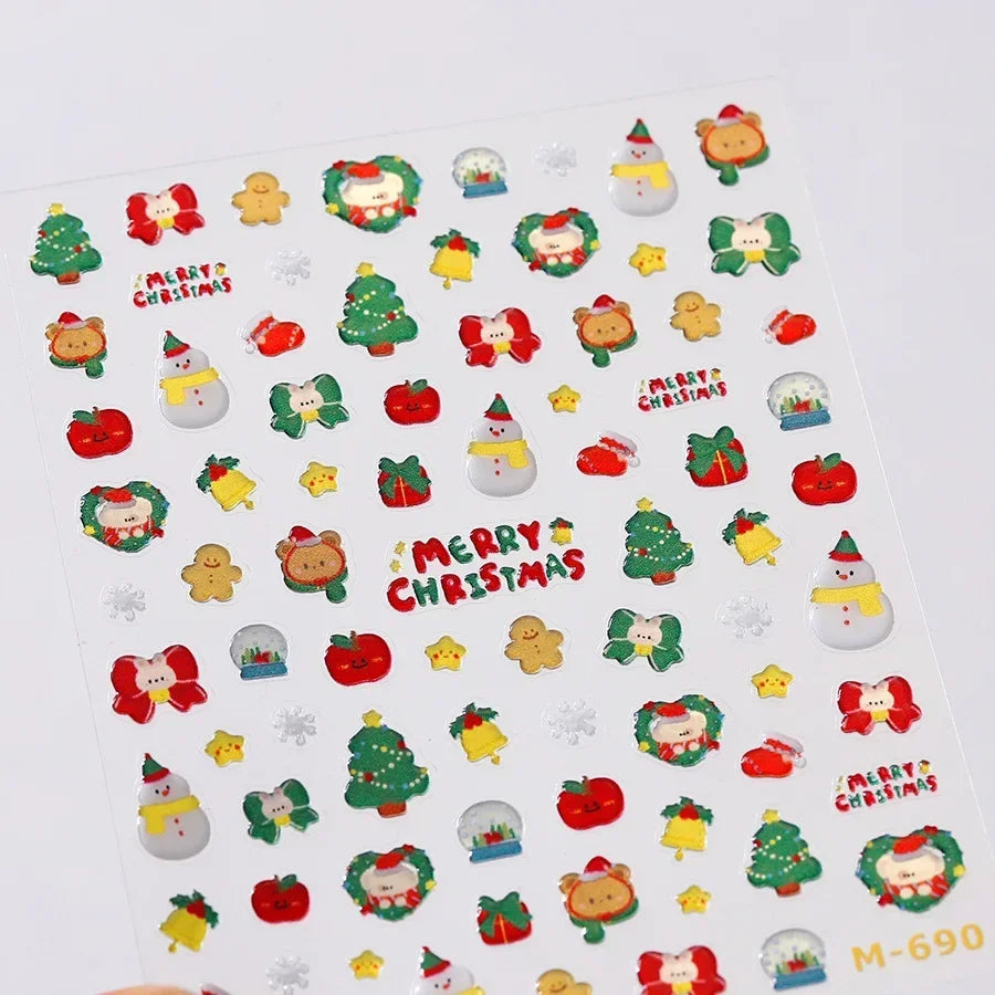 Snowman Apple Stars Gift Bell Snowflake Christmas Tree 3D Jelly Self Adhesive Nail Art Stickers Santa Claus Xmas Manicure Decals (ONLINE ORDER ONLY)
