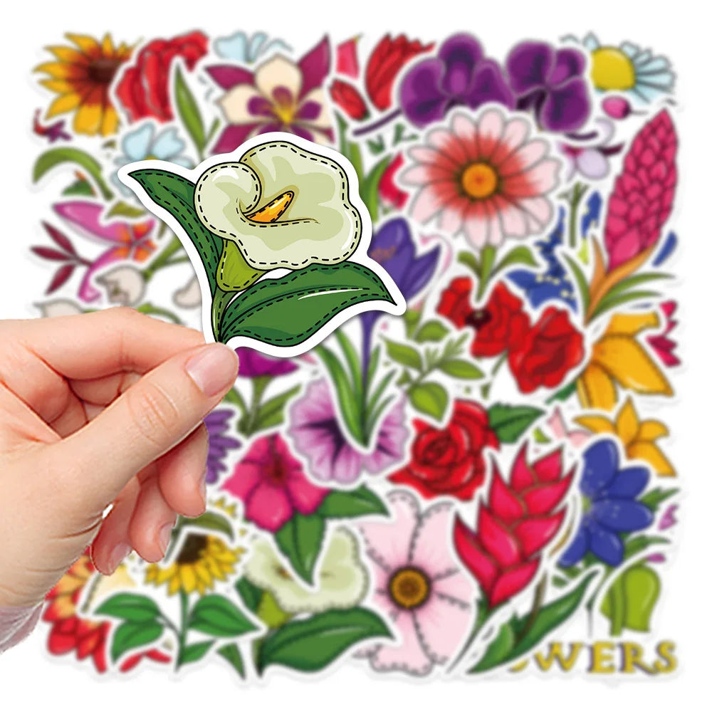40Pcs Mixed Pretty Flowers Stickers DIY Bike Travel Luggage Guitar Laptop Cool Graffiti Sticker Decals Classic Kids Toys (Online Order Only)