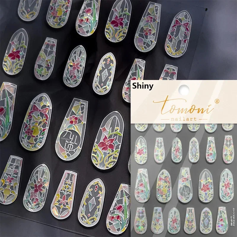 French Style Colorful Square Grid Rhombus Stripe Bowknot Line 3D Self Adhesive Nail Art Stickers Shiny Rhinestone Manicure Decal (Online Order Only)