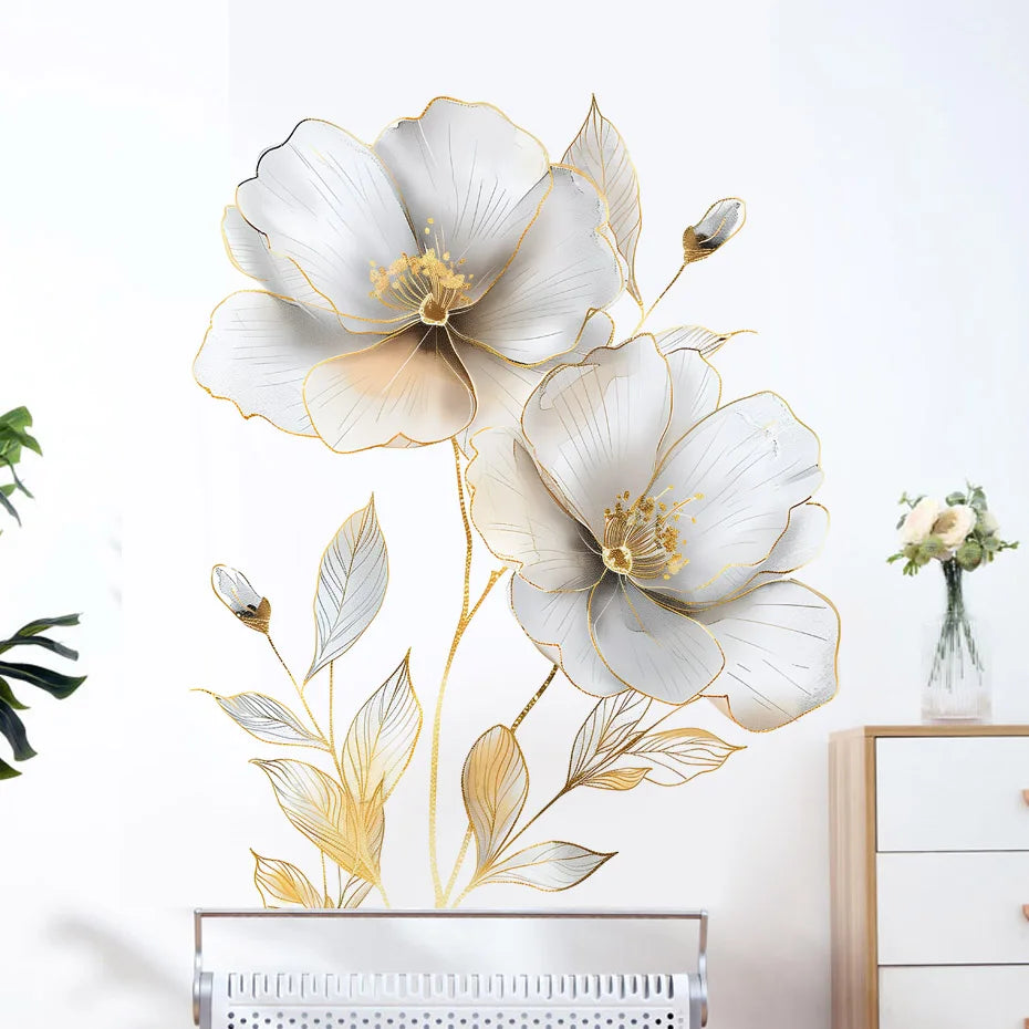 Beautiful Flower Wall Sticker For Living Room Background Decor Decals Bedroom Beautify Home Decoration Self-adhesive Wallpaper (Online Order Only)