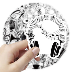 10/53Pcs Black White Music Note Graffiti Sticker DIY Waterproof Piano Phone Case Notebook Guitar Car Bike Wall Graffiti Decals (ONLINE ORDER ONLY)