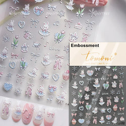 Peach Blossom Flower Yellow Rabbit Bunny Love Heart Delicate Totem 5D Self Adhesive Nail Art Stickers Rhinestone Manicure Decals (ONLINE ORDER ONLY)