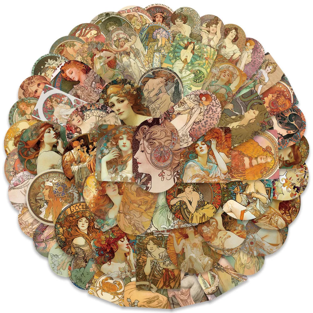 Alphonse Mucha Art Stickers 10/30/60pcs Waterproof DIY Decals for Phone, Scrapbook, Bike (Online Order Only)