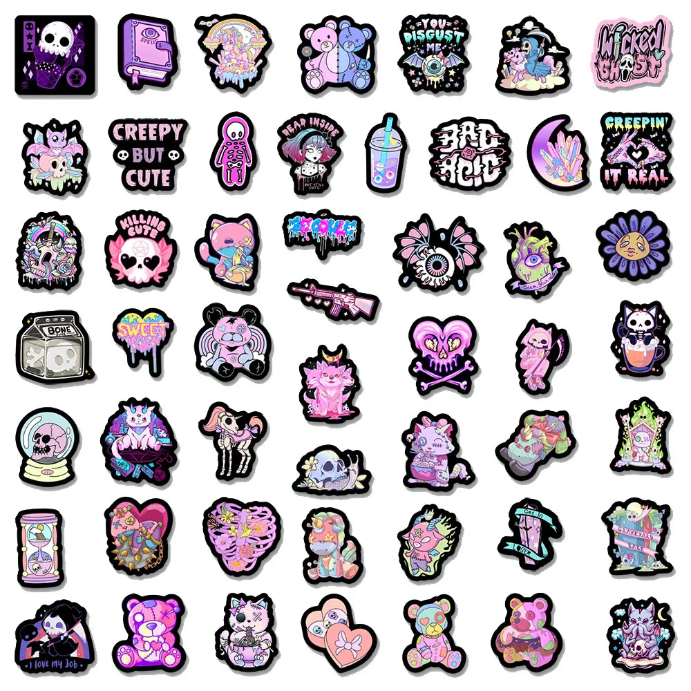 10/30/50pcs Cute Dark Horror Gothic Halloween Cartoon Stickers Aesthetic Decal Luggage Skateboard Car Laptop Waterproof Sticker (ONLINE ORDER ONLY)