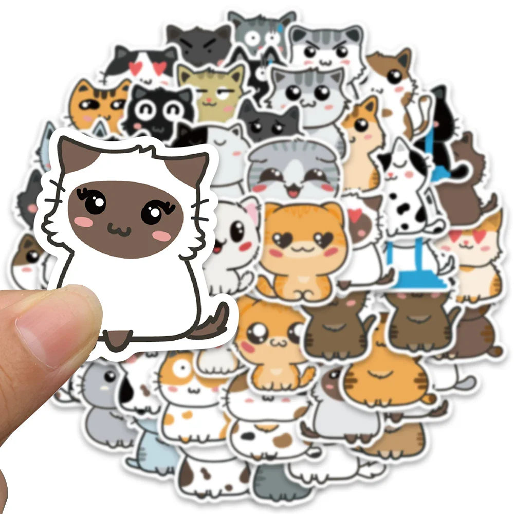 50pcs Funny Cute Cartoon Cats Meme Stickers Vinyl Laptop Phone Decals For Luggage Guitar Stationery Waterproof Graffiti Toy (ONLINE ORDER ONLY)
