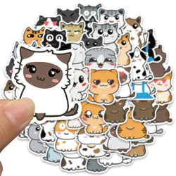 50pcs Funny Cute Cartoon Cats Meme Stickers Vinyl Laptop Phone Decals For Luggage Guitar Stationery Waterproof Graffiti Toy (ONLINE ORDER ONLY)