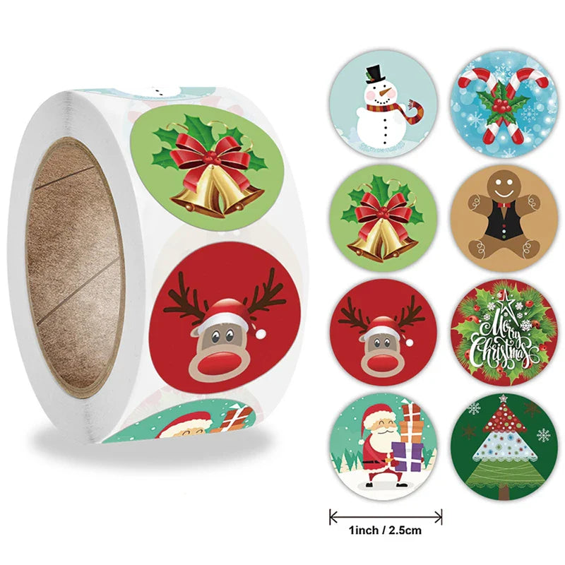 100-500Pcs Cartoon Merry Christmas Sticker Santa Adhesive Decorative Stickers for Xmas Gifts Envelop Seals Cards Packages (ONLINE ORDER ONLY)