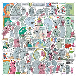 50pcs Elephant Piggie Cartoon Stickers for Luggage, Water Cup, Phone, Laptop, Scooter (ONLINE ORDER ONLY)
