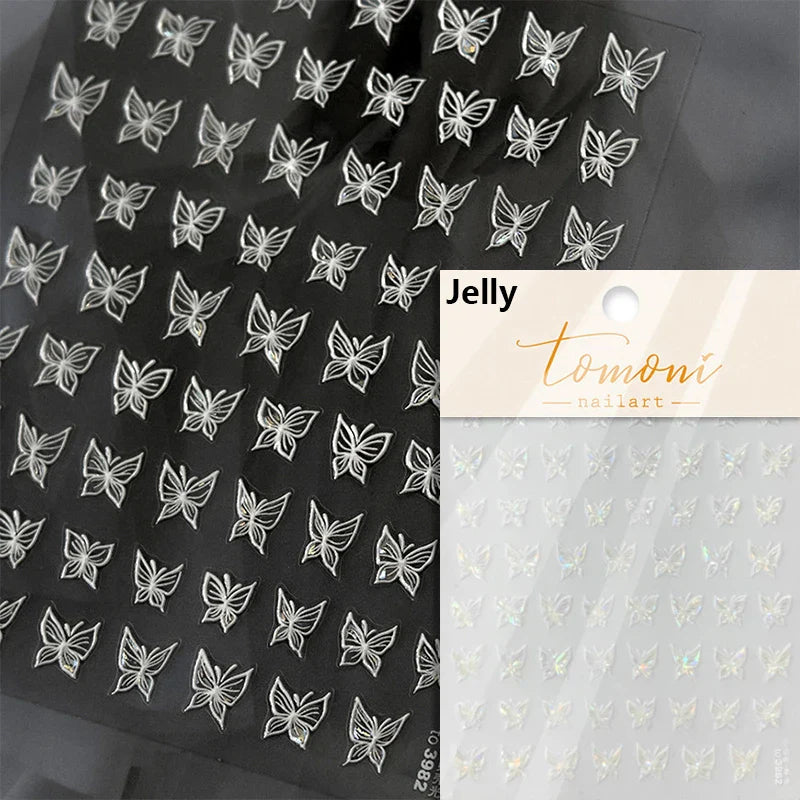 Charming White Shiny Pearl Rhinestone Wings Feathers Crown Moon Stars 3D Self Adhesive Nail Art Sticker Manicure Decal Wholesale (ONLINE ORDER ONLY)