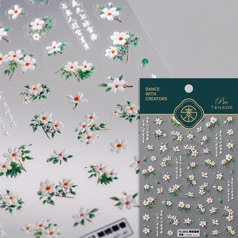 Red Azalea Rose Peony Crane Warbler Bird Fish Lily Chicken Rabbit Lobster Flower Retro Chinese Nail Art Sticker Decoration Decal (Online Order Only)