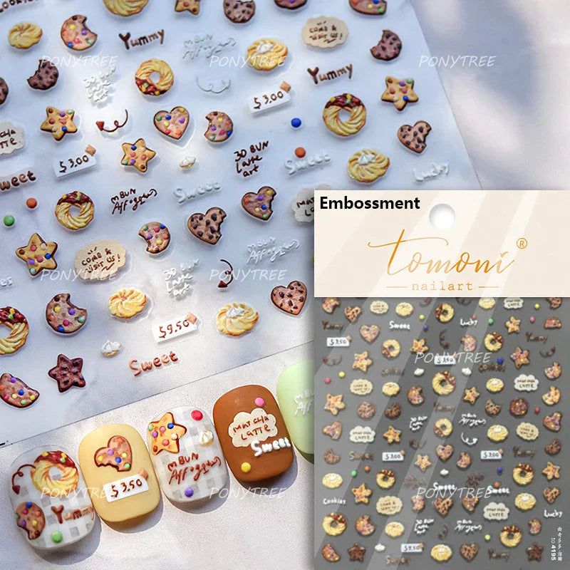 Sweet Cookies Biscuit Snack Delicious Doughnut Savoury Food Bicky Croissant Cheese Pudding Baguette Chic Nail Art Stickers Decal (ONLINE ORDER ONLY)