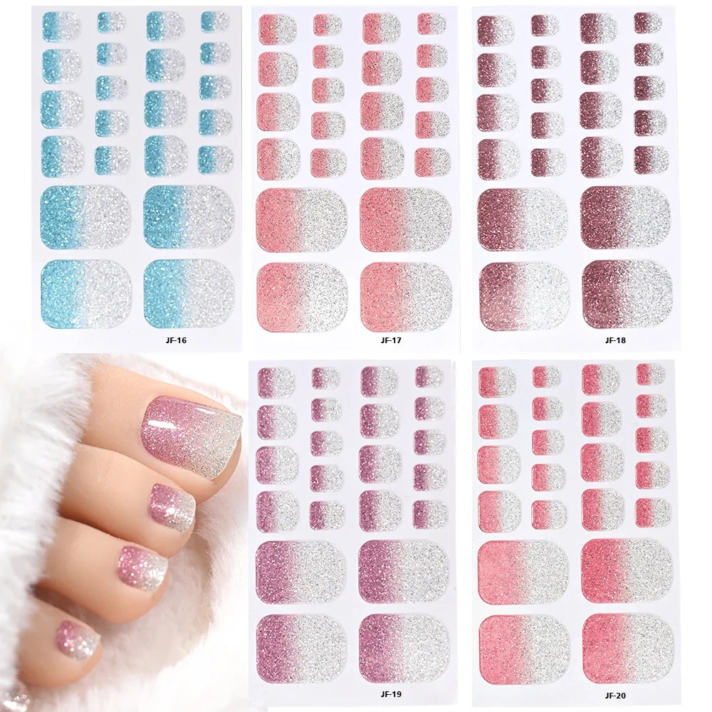 110Pcs 5Sheets Toe Nail Press On Nails Stickers Glitter Gradient Diamond Short Square Shape Toenails Wraps False Toe Nail Patch* (ONLINE ORDER ONLY)