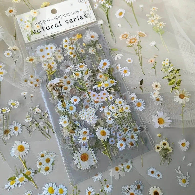 JIANQI 6pcs Transparent PET Floral Stickers Scrapbooking DIY Journal Decor (Online Order Only)