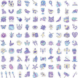 10/30/50/100pcs Cool Purple Cute Gothic Magic Witch Cartoon Stickers Skateboard Laptop Phone Car DIY Waterproof Sticker Decal (ONLINE ORDER ONLY)