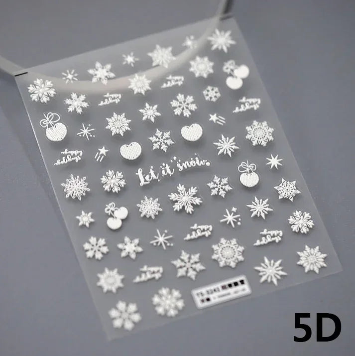 Bronzing Jelly Laser Snowflake Christmas Hot 5D Soft Embossed Relief Self Adhesive Nail Art Decoration Sticker 3D Manicure Decal (ONLINE ORDER ONLY)