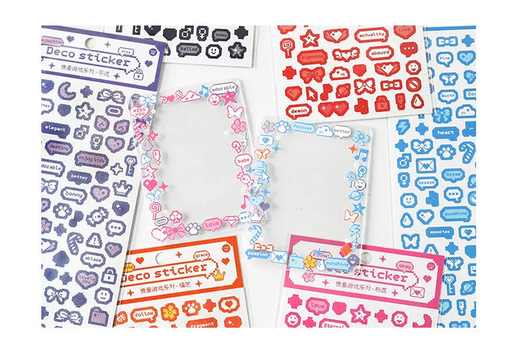 Korea Ins Cute Pixel Dialog Series Decorative Sticker Hand Account Idol Card DIY Material Sticker Personalized Kawaii Stationery (ONLINE ORDER ONLY)