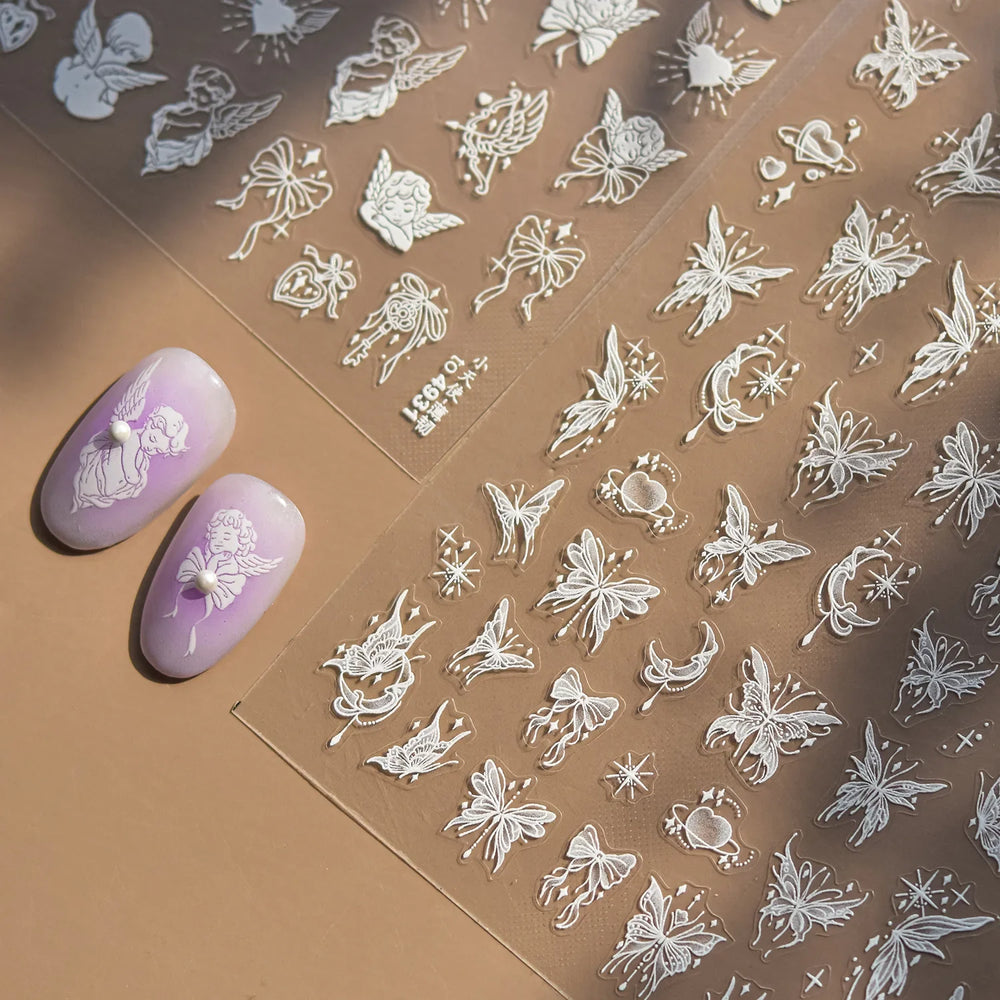Dreamy Moon Stars Love Heart Butterfly Bowknot Lace Shiny Starburst Ribbon Delicate Adhesive Nail Art Stickers Manicure Decals (Online Order Only)