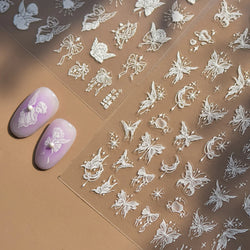 Dreamy Moon Stars Love Heart Butterfly Bowknot Lace Shiny Starburst Ribbon Delicate Adhesive Nail Art Stickers Manicure Decals (Online Order Only)