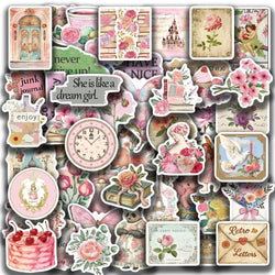50PCS Retro Pink Collage Doodles Sticker Waterproof Graffiti Sticker Art Picture Luggage Home Scrapbook Cartoon Laptop (ONLINE ORDER ONLY)