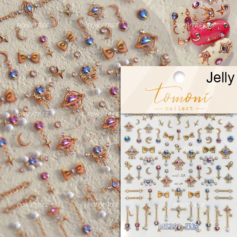Retro Glass Geometry Glaze Rectangle Round Rose Camellia Adhesive Nail Art Stickers Frame Gemstone Charm Noble Manicure Decals (ONLINE ORDER ONLY)