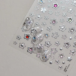 Colored Crystal Star Love Heart Shiny Silver Hollowed Smudging Rainbow Flower Jelly Embossed Nail Art Stickers Manicure Decals (ONLINE ORDER ONLY)