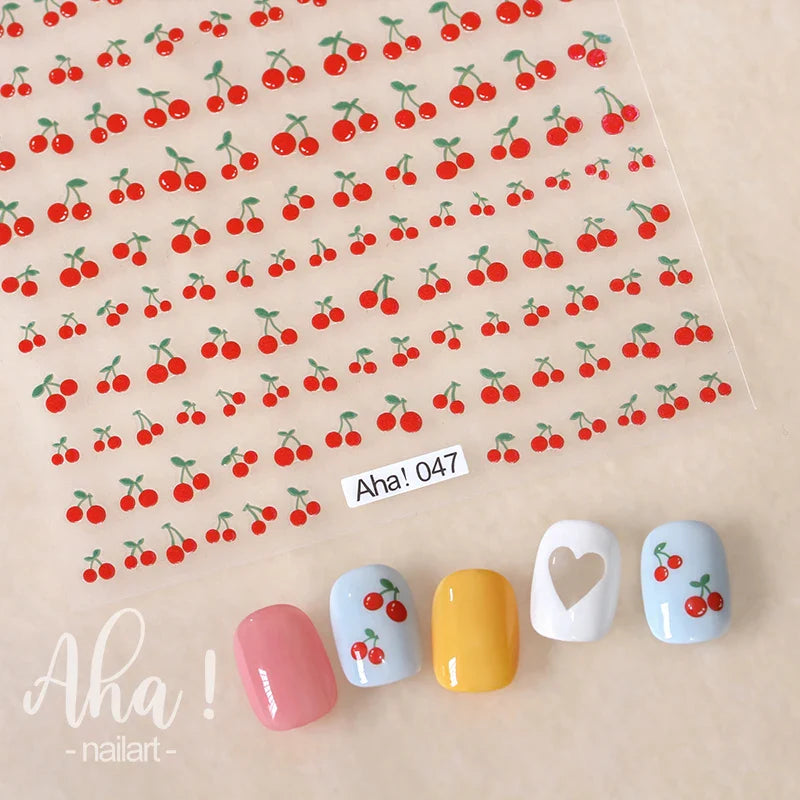 1Pc Sweet Cute Fresh Red Cherry Pattern Nail Stickers Self Adhesive Fruit Design Decals Women & Girls Homemade Manicure Supplies (ONLINE ORDER ONLY)