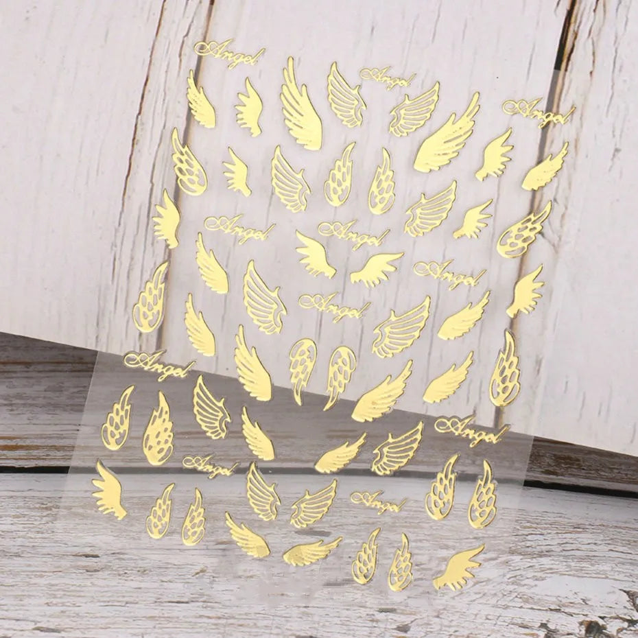 Gold Silver Wing Nail Art Stickers 3D Metal Chain Heart Love Sun Moon Star Gel Polish Adhesive Manicure Slider Decor Accessories (ONLINE ORDER ONLY)