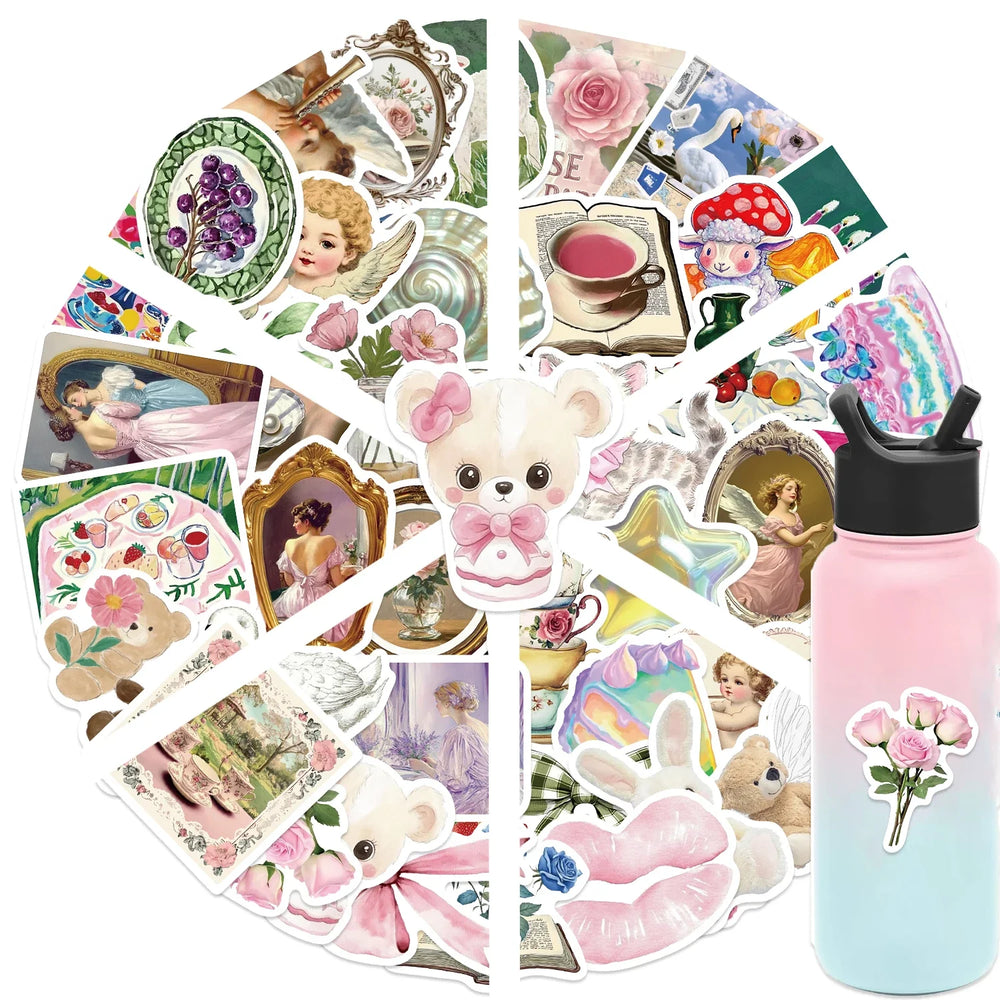 50Pcs Mystery Labels Stickers Retro DIY Aesthetics Waterproof Decals For Suitcase Scrapbooking Laptop Sticker (Online Order Only)