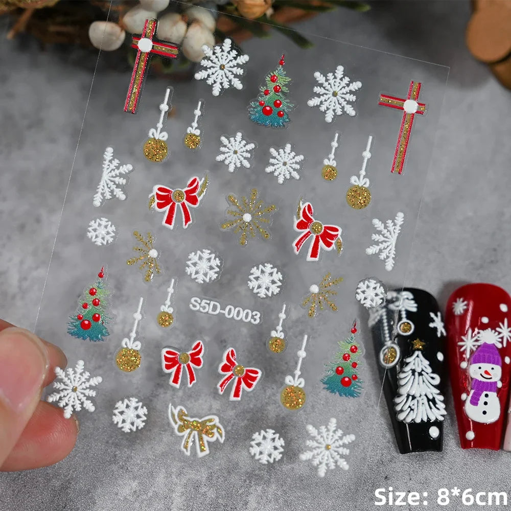 5D Embossed Gingerbread Man Nail Art Sticker Cute Christmas Winter Santa Claus Snowflake Elk Engraved Slider Manicure Decoration (ONLINE ORDER ONLY)