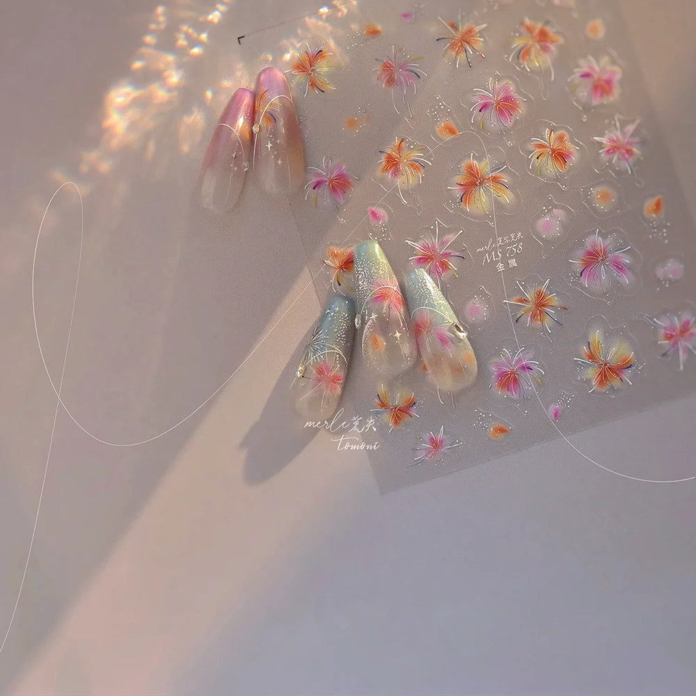 Fireworks Bloom Romantic Starry Sky Goldfish Metallics Color Gradient Self Adhesive Nail Art Stickers Halo Dyeing Manicure Decal (ONLINE ORDER ONLY)