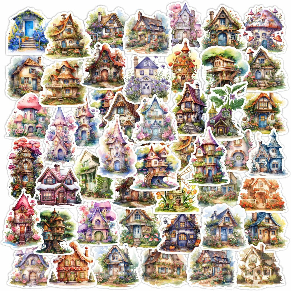 Retro Flower House Aesthetic Stickers - 10/30/50pcs Kawaii Decals for Notebook, Laptop, Suitcase, Phone (Online Order Only)
