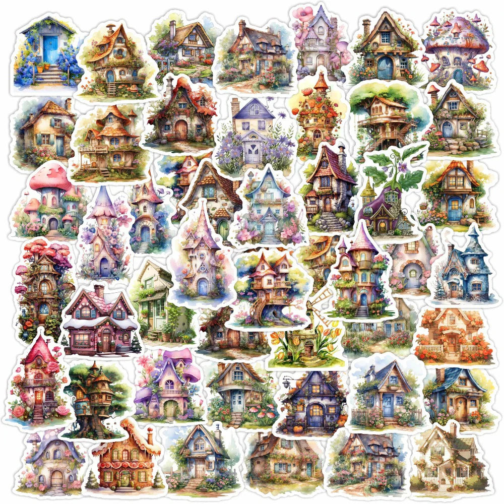 Retro Flower House Aesthetic Stickers - 10/30/50pcs Kawaii Decals for Notebook, Laptop, Suitcase, Phone (Online Order Only)