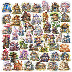 Retro Flower House Aesthetic Stickers - 10/30/50pcs Kawaii Decals for Notebook, Laptop, Suitcase, Phone (Online Order Only)