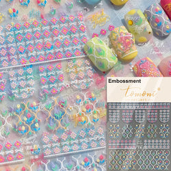 Chic Lavender Tulip Flower Bowknot Totem Center Symmetric Pattern Daisy Line Gird Self Adhesive Nail Art Stickers Manicure Decal (ONLINE ORDER ONLY)
