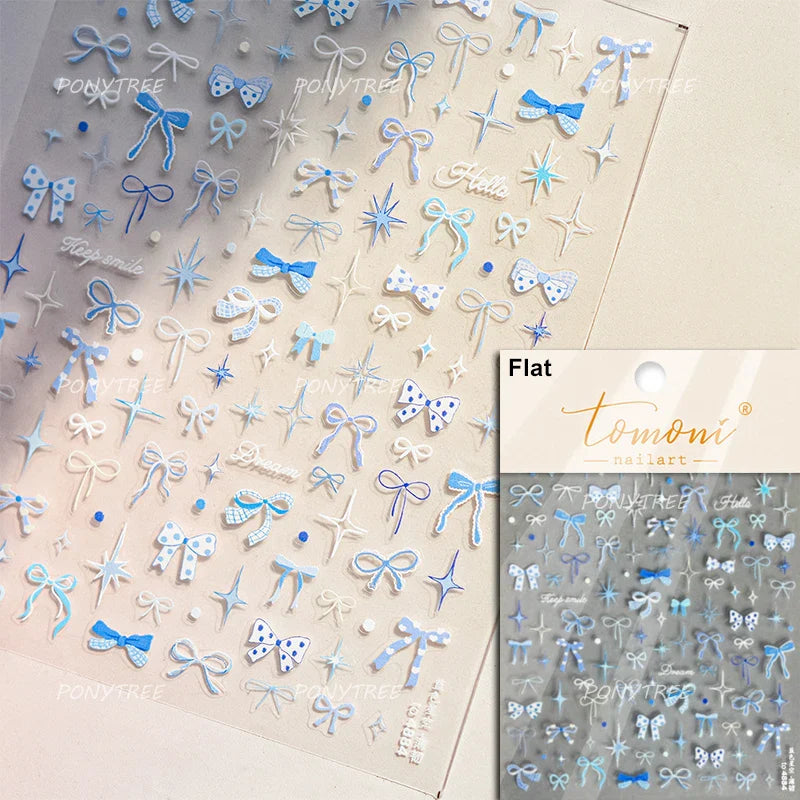Doodle Pink Blue Ribbon Bowknot Flower Cherry Strawberry Graffiti Love Heart Delicate Embossed Nail Art Sticker Manicure Decals (ONLINE ORDER ONLY)