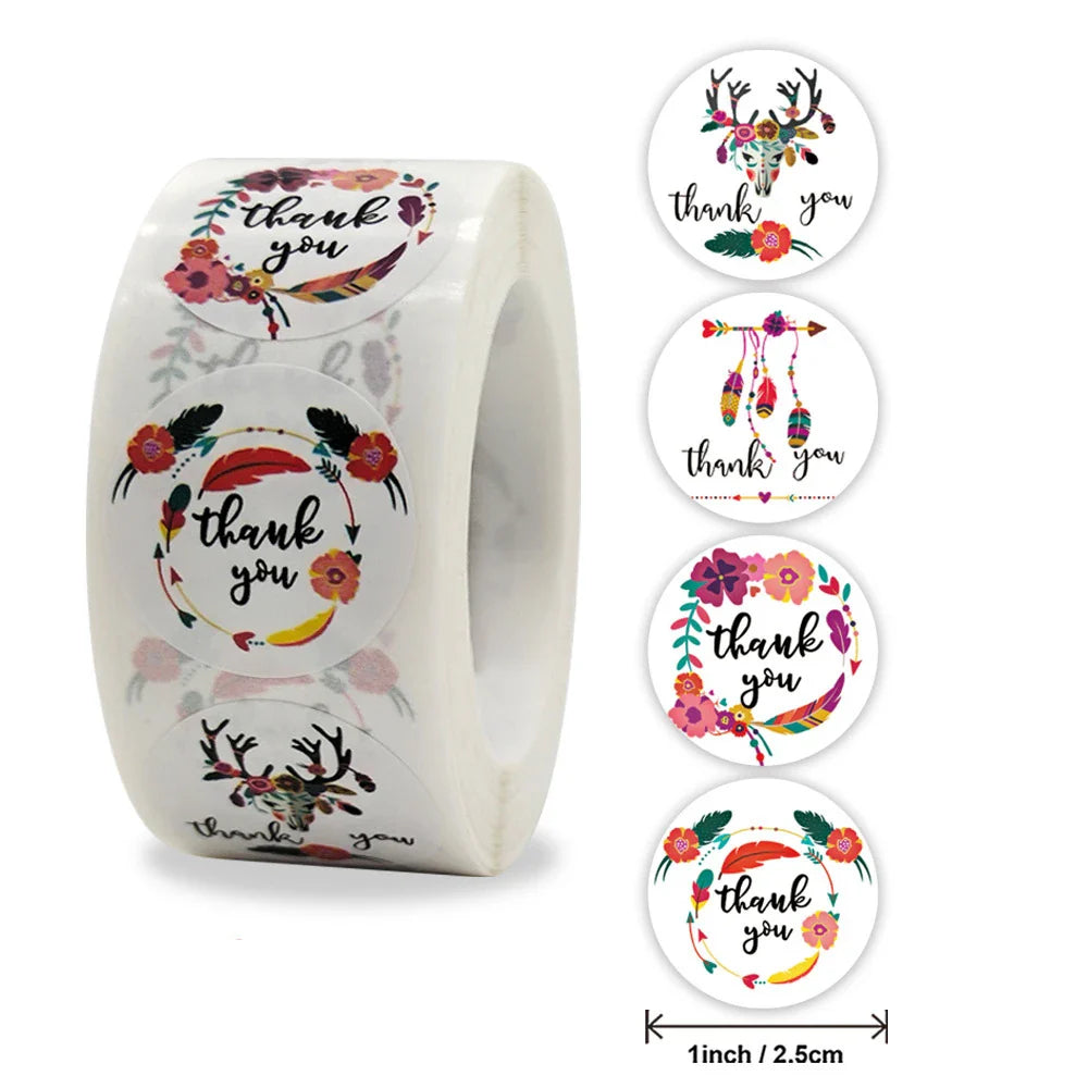 500pcs/roll Thank You Stickers Flower Pattern Party Wedding Decoration Gift Envelope Seal Labels Scrapbooking Stickers (ONLINE ORDER ONLY)