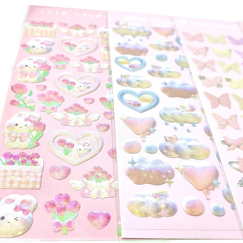 Cute Star Moon Rose Series Laser Stickers Hand Account Idol Card DIY Material Decorative Sticker Personalized Korean Stationery (ONLINE ORDER ONLY)