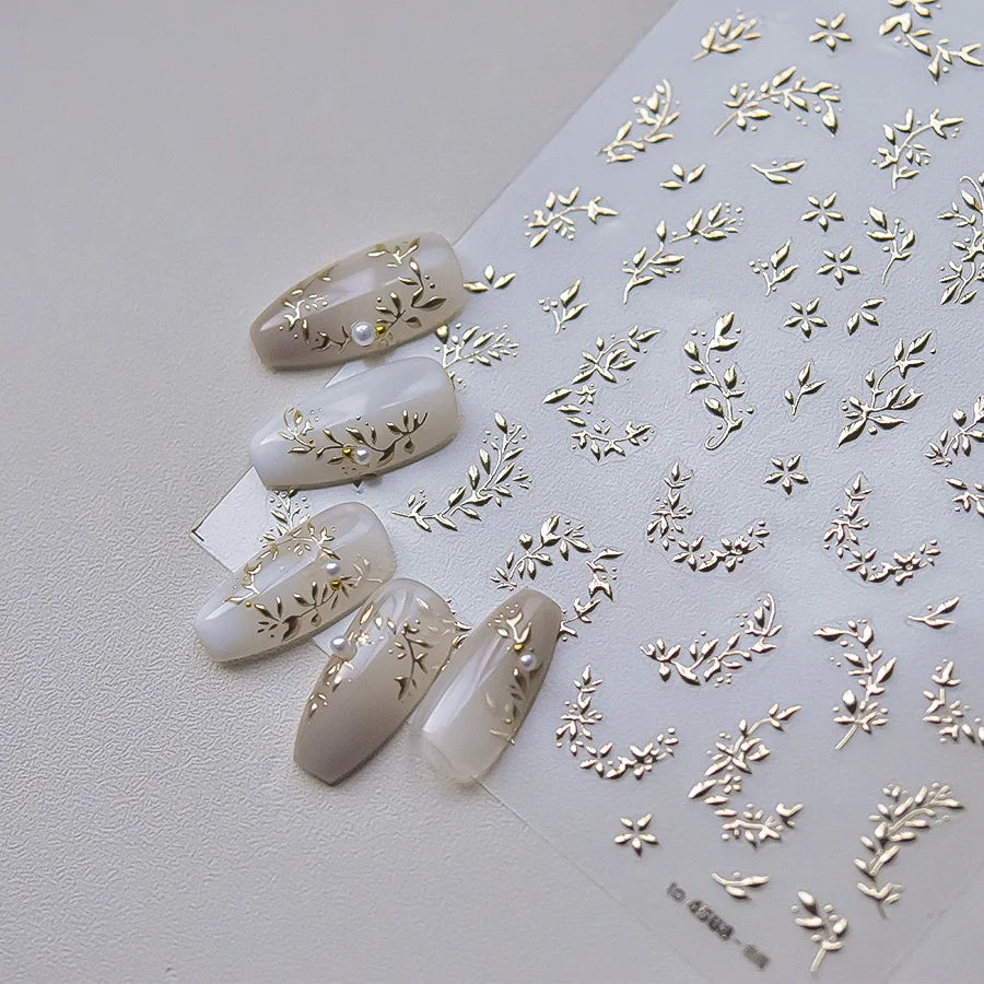 Hot Stamping Silver Rose Gold Tender Leaf Branches Flower Slash Leaves Maple Leaves Ginkgo Plant Flower Nail Art Stickers Decals (ONLINE ORDER ONLY)