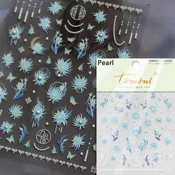 Charming Dreamy Shiny Jelly Blue Gradient Lily Flowers Rose Petal White Dot Chinese Colorful Nail Art Stickers Manicure Decals (ONLINE ORDER ONLY)