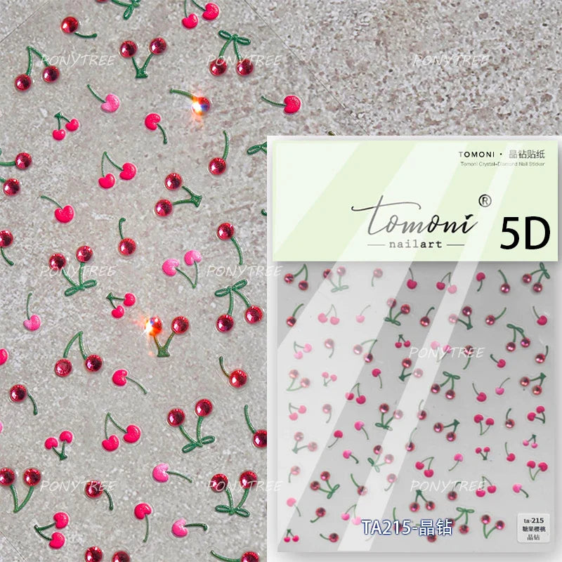 Mini Fruit Cherry Charming Strawberry Ribbon Line Bowknot Jelly Charming Chic Self Adhesive Nail Art Stickers Manicure Decals (ONLINE ORDER ONLY)